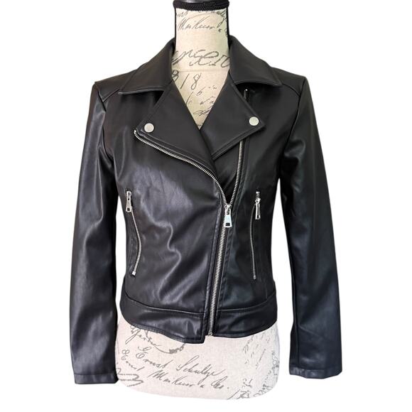 Vigoss Black Faux Leather Zipper Biker Motorcycle Jacket Size Small - Picture 1 of 6